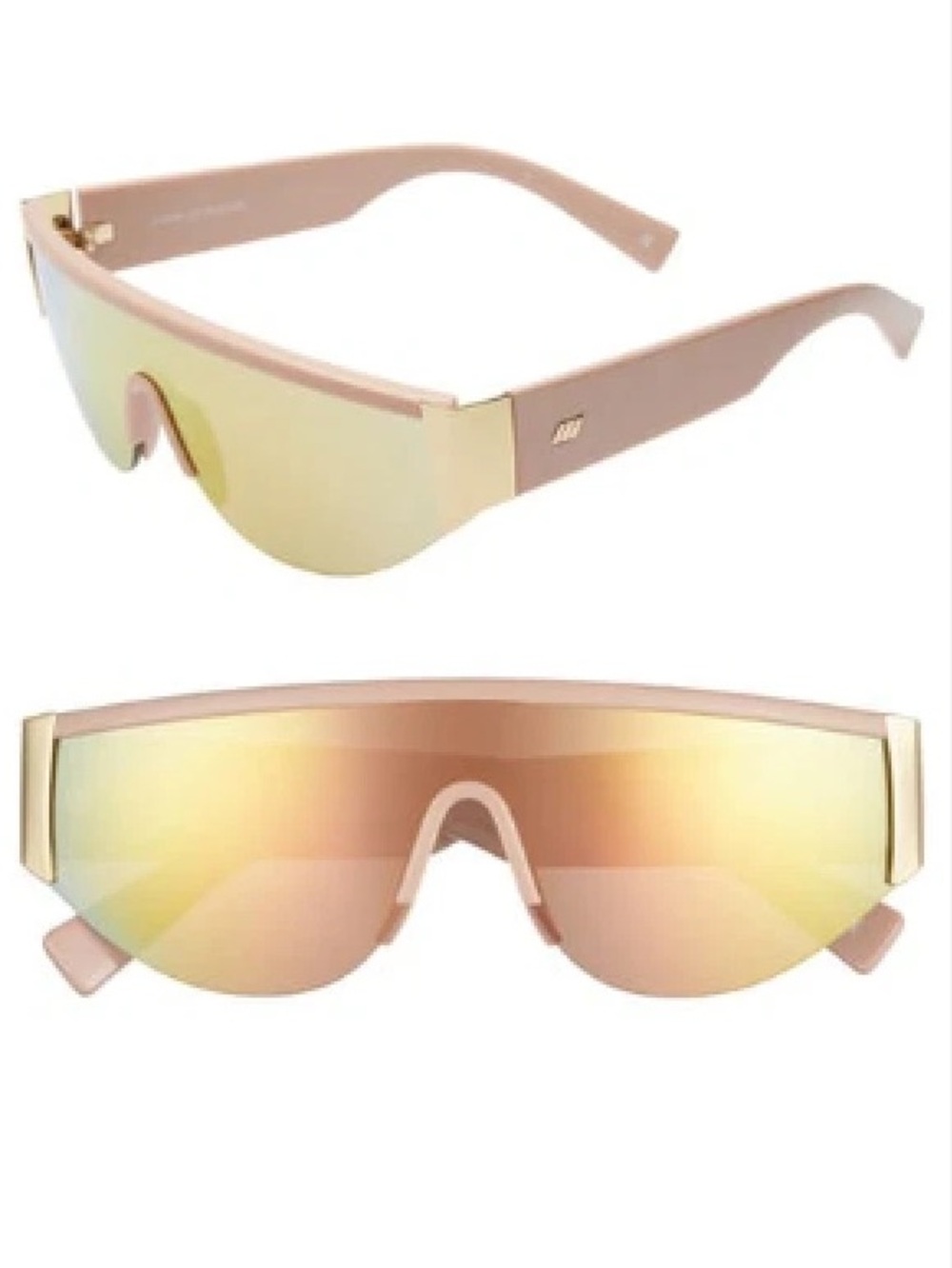 Le Specs Pink and Gold Shield Mirrored Sunglasses